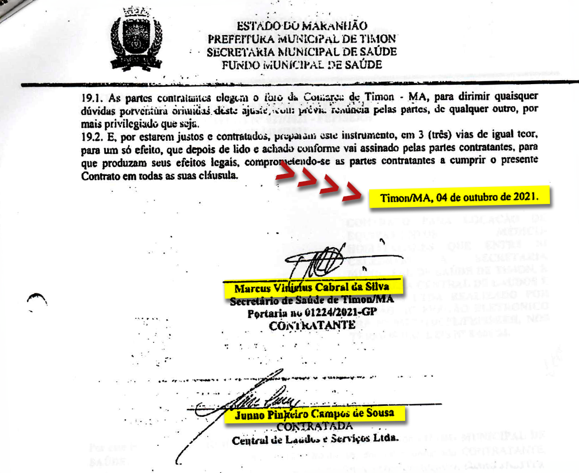 Marcus Vinícius assinou o contrato com Junno Pinheiro em 2021; a prefeita Dinair inaugurou o serviço em 2024 (imagem: CMT)